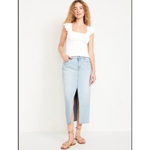 Old Navy Womens Maria Mid Rise Light Wash Column‎ Front Slit Denim Midi Skirt 14